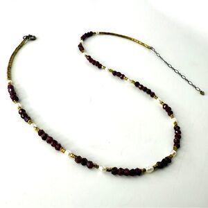 Beaded Garnet Pearl Necklace, January Birthstone